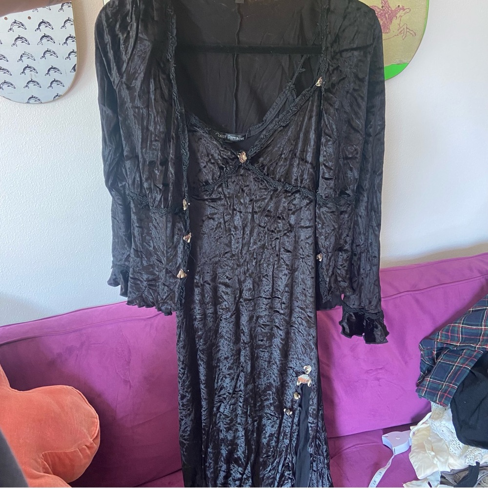 Stunning Black Crushed Velvet Maxi Dress and Long Sleeve Top by Claire Pettibone